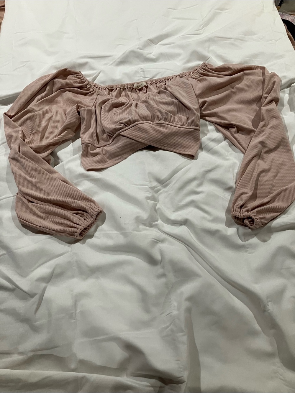 Blouson Off-Shoulder Crop Top in Dusty Rose